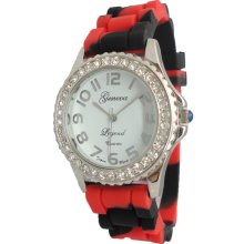 Ladies Mens Red & Black Tie Dye Collegiate UGA Bulldogs Crystals Silicon Watch