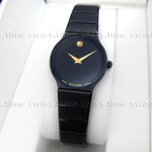 Ladies Movado Sapphire Vintage Pvd Ceramic Black Museum Dial Watch Rare