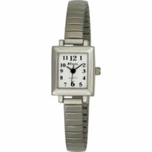 Ladies Petite Square 3 Hand Stainless Steel Metal Expander Bracelet Watch