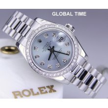 Ladies Platinum Rolex 179136 President Crown Collection Glacier Dial Wow