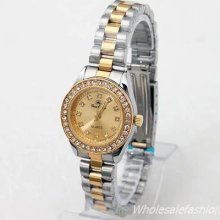 Ladies Pretty Royal Crystal Face Gold Steel Quartz Watch Ng72