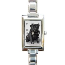 Ladies Rectangular Italian Charm Watch Black Pug Gift model 34778474