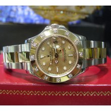 Ladies Rolex Oyster Perpetual Date Yacht Master Diamond Bezel Watch