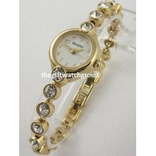 Ladies Watch By Henley, Elegant Slim Bracelet, Big Real Sparkling Crystals, Gol