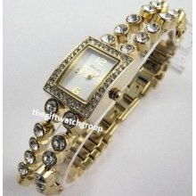 Ladies Watch, Henley Real Crystal Bracelet Cocktail Watch, Gold Tone, Gift Idea