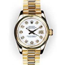 Ladies White Dial Smooth Bezel Rolex President (1028)