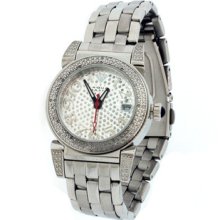 Ladies Womens Aqua Silver Dial Silver Round Case Diamond Watch W88j