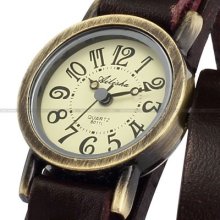 Lady Women Around Double Brown Long Leather Bracelet Quartz Watch Dailyetrade