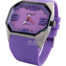 Large Face Purple Wrist Watch 3d Dial Quartz Along Bracelet Easy To Read Sh018