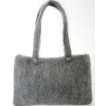 Laura Madrigano Gray Mohair Snap Button Closure Small Evening Handbag