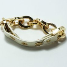 Leather & Chunky Gold Chain Bracelet - Ivory Or Black