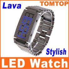 LED Digital Wrist Watch Unique Lava Style Iron Men Blue