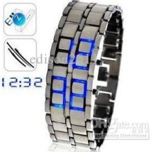 Led Watch Unisex Red Blue Led Casual Stainless Steel Strap Sports Wa