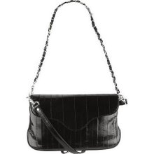 Lee Sands Ladies Clutch Style Eelskin Flap Front Hand - Black - One Size