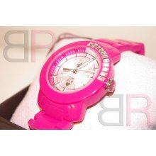 Lightly Used Juicy Couture Pink Plastic Bracelet Watch With Swarovski Crystals