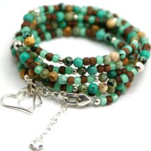 Love beaded bracelet, Sterling silver, Turquoise, Swarovski crystals, boho SIX wrap, OOAK jewelry - Gift for her