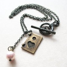 Love Locket Necklace - Book Charm With Pearl Bead Necklace - I Love You - Valentine's Day