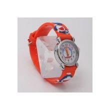 Lovely Analog Silicone Band Children Doraemon Quartz Wrist Watch Orange