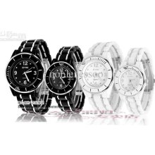 Luxury 2pcs Lovers Eyki Quartz Mens Lady Black White Dial Elegant Sp