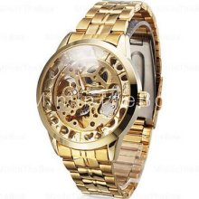 Luxury Automatic Mechanical Skeleton Gold Men's Wrist Watch