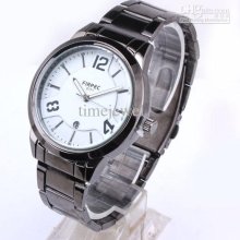 Luxury Brand Unisex White Face Black Paint Strap Date Stainless Stee