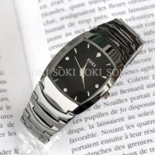 Luxury Classic Soki Black Mens Analog Quartz Wrist Steel Band Watch S088