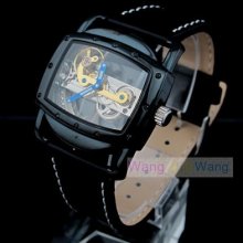 Luxury Eyki Tourbillon Skeleton Automatic Mechanical Black Leather Men Watch