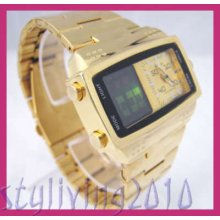 Luxury Gold Lcd Digital Japan Quartz Men Business Watch