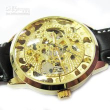 Luxury Gold Tone Auto Mechanical Mens Leather Watch For Mens Freeshi