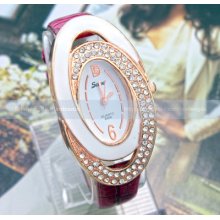 Luxury Gold Tone Crystal Lady Women Black Leather Quartz Wrist Watch 12 Colors