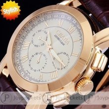 Luxury Golden 6 Sub Dial Men Fashion Auto Mechanical Wrist Watch Leather Date Bx