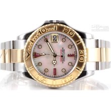 Luxury Mens Two Tone Yachtmaster Pearl Serti Dial 40mm Wristwatch Sp