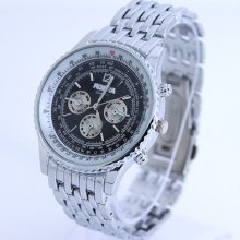 Luxury Silver White Black Steel Men Quartz Wristwatch Gift Sn42