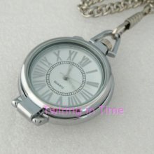 Magnifying White Mens Quartz Pocket Watch Roman Numeral