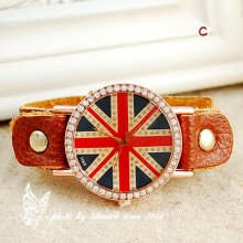 Man-made Crystal Around Dial Real Leather Quartz Stylish Women's Watch R