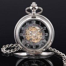 Mechanical Engraved Case Black Mens Pocket Watch