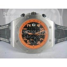 Mechanical Watches Royal Oak Silver Case Black Leather Band Mens Wat