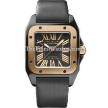 Medium Cartier Santos 100 Black Steel/Pink Gold Watch W2020007