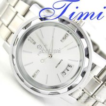 Men Automatic Watch Calendar Copper Band Crystal Silver