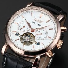 Men Rose Gold Case Tourbillon Automatic Mechanical White Dial Watch Dailyetrade