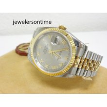 Men's 18k/ss Datejust Jubilee Bracelet. Fluted Bezel. Steel Roman 116233