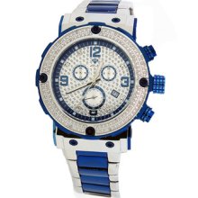 Mens Aqua Master Hot Blue Steel Diamond Chronograph Watch 0.20 Ct W146