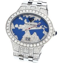 Mens Aqua Master Oval Case Blue Enamel 12.00ct Diamond World Map Dial Watch W95