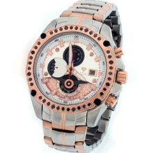 Men's Aqua Master Silver Rose Gold Dial Chrono 1.50 Ct Black Diamond Watch W336