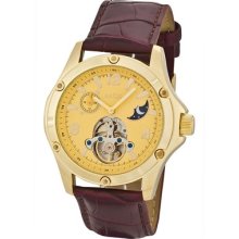 Mens Automatic Gold Plated Metal Case Leather Band Wrist Watch Ltciuslgg