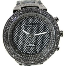 Mens Big Gunmetal Black-on-black Hip Hop Cz Ice Out Dial Watch Black Strap Man