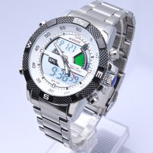 Mens Boys Chronograph Waterproof White Dial Stainless Steel Sport Watch Ff