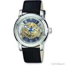 Men's Charles Hubert Black Leather Skeleton Automatic Watch