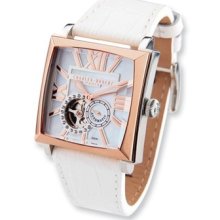 Mens Charles Hubert White Leather Rose Ip-plated Automatic Watch Xwa3219