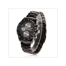 mens Curren black stainless steel chrome watch w/ black face dress silver dials